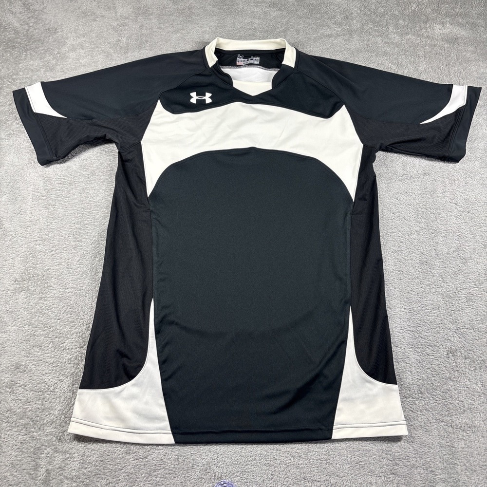 Under Armour Men's Black & White Short Sleeve Shirt Heat Gear Tech Size Large